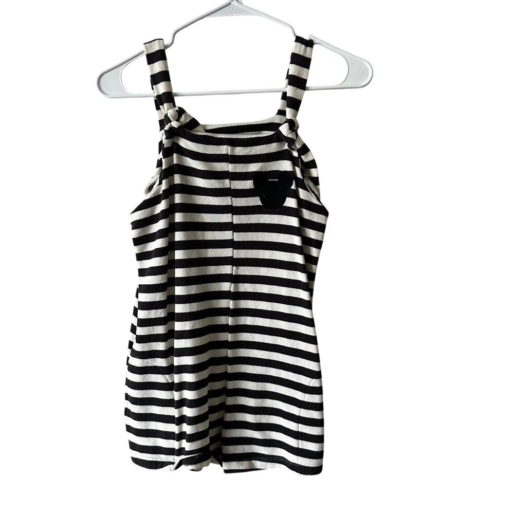 EUC Junk Food Girl's Black & White Striped Mickey Mouse Terry Romper SZ XL